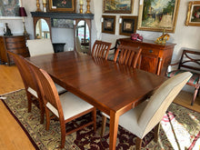 Load image into Gallery viewer, Mission Style Dining Room Table, Three 18"  Leaves & Pads, 2 Upholstered Parson Chairs and 4 Side Chairs from Ethan Allen