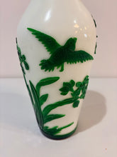 Load image into Gallery viewer, Vintage Peking Vase, White Base Glass & Carved Green Overlay