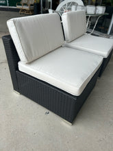Load image into Gallery viewer, NEW Pair of Woven  Outdoor Chairs with Cream Cushions