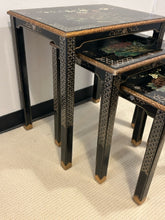 Load image into Gallery viewer, Mid-Century Black Lacquered Chinoiserie Nesting Tables