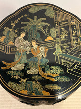 Load image into Gallery viewer, Vintage Black Lacquer Chinoiserie Glass Top Garden Stool