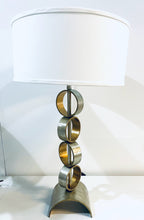 Load image into Gallery viewer, Stacked Ring Lamp in Brushed Silver with Metal Base (Rings turn)