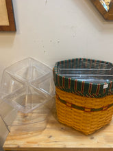 Load image into Gallery viewer, Tall Green and Red Longaberger Basket with Wooden Lid
