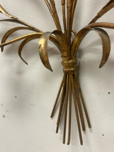 Load image into Gallery viewer, Vintage Italian Gilt Metal Wheat Sheaf Two Arm Wall Candle Sconce
