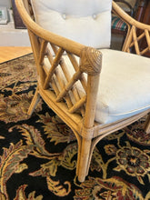 Load image into Gallery viewer, Blonde Rattan Armchair with Cream Herringbone Upholstery