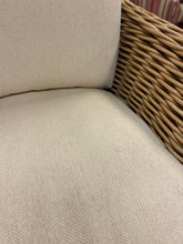 Load image into Gallery viewer, Rounded Back Rattan Armchair wth Cream Herringbone Upholstery