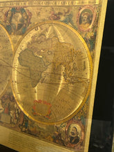 Load image into Gallery viewer, Gold Foil Reproduction of Henricus Hondius Terrarum Orbis World Map