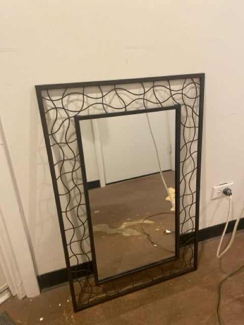 Black Iron Mirror with Open Weave Border