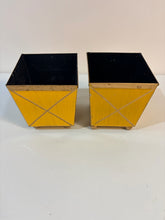 Load image into Gallery viewer, Pair of Yellow Square Planters on Gold Ball Feet