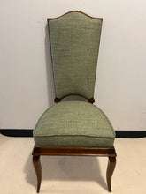 Load image into Gallery viewer, Six French Inspired Art Deco High Back Dining Chairs with Green Herringbone Tweed Upholstery