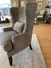 Load image into Gallery viewer, Grey & Cream Velvet Geometric Patterned Wing Chair