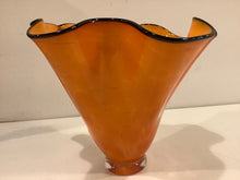 Load image into Gallery viewer, Hand Blown Amber & Black Handkerchief Bowl, signed