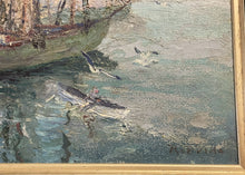Load image into Gallery viewer, Mid-Century Impressionist Oil Painting of Boats in a Harbor, signed