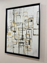 Load image into Gallery viewer, Abstract Contemporary Art Print, Gold, Black & White in Black Frame