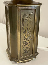 Load image into Gallery viewer, Vintage Brass Chinoiserie Etched Canister Lamp