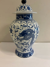 Load image into Gallery viewer, Large Blue & White Porcelain Ginger Jar with Dragon & Floral Pattern from Chelsea House