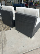 Load image into Gallery viewer, NEW Pair of Woven  Outdoor Chairs with Cream Cushions