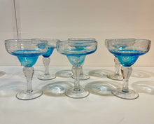 Load image into Gallery viewer, Six Blue Clear Bubble Blown Glass Style Margarita Glasses from Artland
