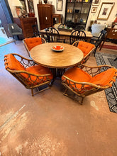 Load image into Gallery viewer, Game/ Dining Table,4 MCM Bamboo Style Arm Chairs with Orange Upholstered Cushions