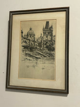 Load image into Gallery viewer, Framed Etching of Charles Bridge  Prague Czech Republic, signed