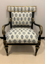 Load image into Gallery viewer, Limited Edition Commemorative Queen Elizabeth Regency Chinoiserie Arm Chair with Gold Leaf Accents from Highland House