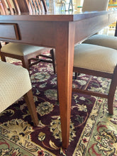 Load image into Gallery viewer, Mission Style Dining Room Table, Three 18"  Leaves & Pads, 2 Upholstered Parson Chairs and 4 Side Chairs from Ethan Allen