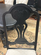 Load image into Gallery viewer, Black Painted Dining Room Table, 4 Upholstered Side Chairs & Two Wood Framed Head Chairs with Three 11" Leaves