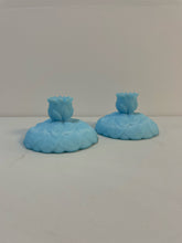 Load image into Gallery viewer, Vintage Blue Satin "Water Lily" Taper Candle Holders from Fenton Glass