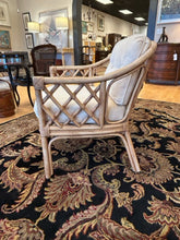 Load image into Gallery viewer, Blonde Rattan Armchair with Cream Herringbone Upholstery