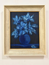 Load image into Gallery viewer, Monochrome Oil Painting of Blue Floral Arrangement, signed