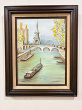 Load image into Gallery viewer, Vintage Original Acrylic of the Eiffel Tower along the River Seine, signed