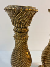 Load image into Gallery viewer, Pair of Gold Swirled Candleholders with Candles