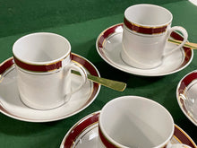 Load image into Gallery viewer, Prestige Cranberry & Gold Rim Espresso Set from Crown Porcelain