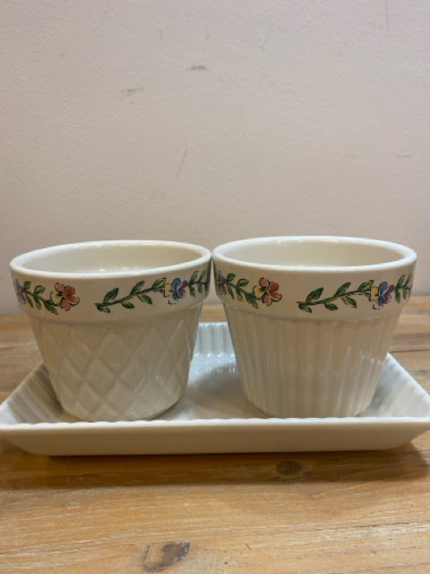 Ceramic Flower Pots and Tray from Longaberger