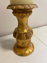 Load image into Gallery viewer, Pair of Distressed  Gold Candleholders with Candles from Pottery Barn