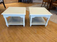 Load image into Gallery viewer, Pair of Cream Painted Wood End Tables with Caned Lower Shelf from Ethan Allen