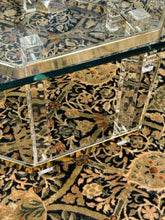 Load image into Gallery viewer, 1970's Vintage Lucite & Glass Top Coffee Table with Gold Accents Attributed to Charles Hollis Jones