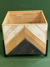 Load image into Gallery viewer, Square Wood Planter on Metal Base