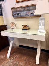Load image into Gallery viewer, White Parsons Style Writing Desk with Glass Top