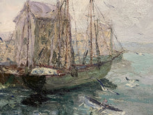 Load image into Gallery viewer, Mid-Century Impressionist Oil Painting of Boats in a Harbor, signed