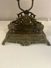 Load image into Gallery viewer, Vintage Brass Inkwell Desk Lamp with Letter Holder