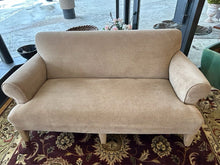 Load image into Gallery viewer, Beige Upholstered Bench Style Loveseat with Suede Covered Legs