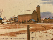Load image into Gallery viewer, Screen Print on Fabric of Barn & Silo in Winter by William Nelson