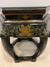 Load image into Gallery viewer, Vintage Black Lacquer Chinoiserie Glass Top Garden Stool