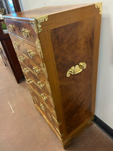 Load image into Gallery viewer, Vintage Grained Burl Elm Wood Bandaji (Scholars Chest) with Ornate Brass Mounts