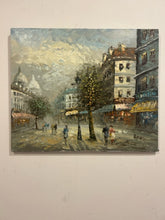 Load image into Gallery viewer, Vintage Oil on Canvas Depicting an Impressionist Parisian Street Scene by Caroline Burnett, signed
