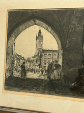 Load image into Gallery viewer, Framed Etching of Street Scene, Prague Czech Republic, signed