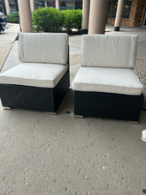 Load image into Gallery viewer, NEW Pair of Woven  Outdoor Chairs with Cream Cushions