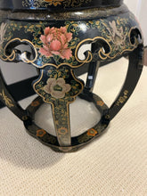 Load image into Gallery viewer, Vintage Black Lacquer Chinoiserie Glass Top Garden Stool