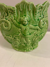 Load image into Gallery viewer, Vintage Majolica Lotus Flower Lime Green Jardiniere Planter from Minton Pottery